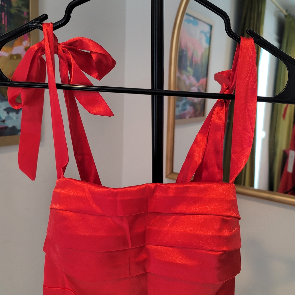 NWT Wear Your Love Red Satin Tie-Shoulder Cocktail Dress Size 4 - Picture 3 of 7